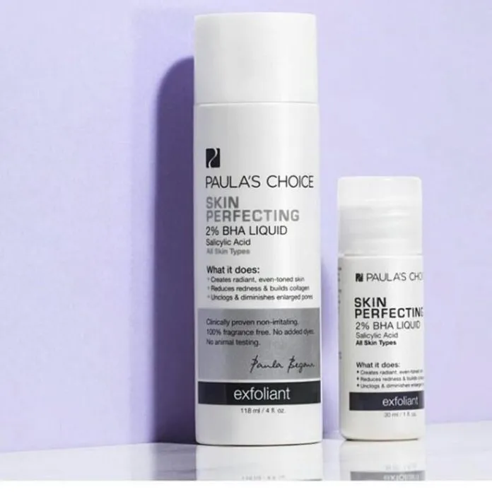 Paula’s Choice Skin Perfecting 2% BHA Liquid bản full size (trái) và trial size (phải) (Ảnh: Internet)