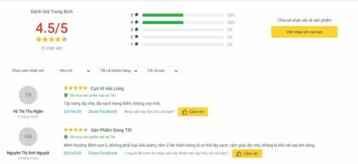 Đánh giá của khách hàng trên Tiki (nguồn: Blogphunu.edu.vn)