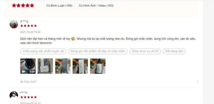 Đánh giá của khách hàng trên Shopee. (internet)