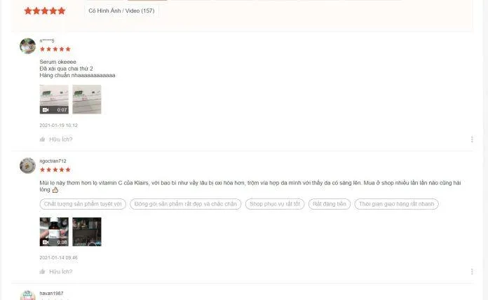 Đánh giá của khách hàng đã sử dụng sản phẩm trên Shopee (Nguồn: Internet)