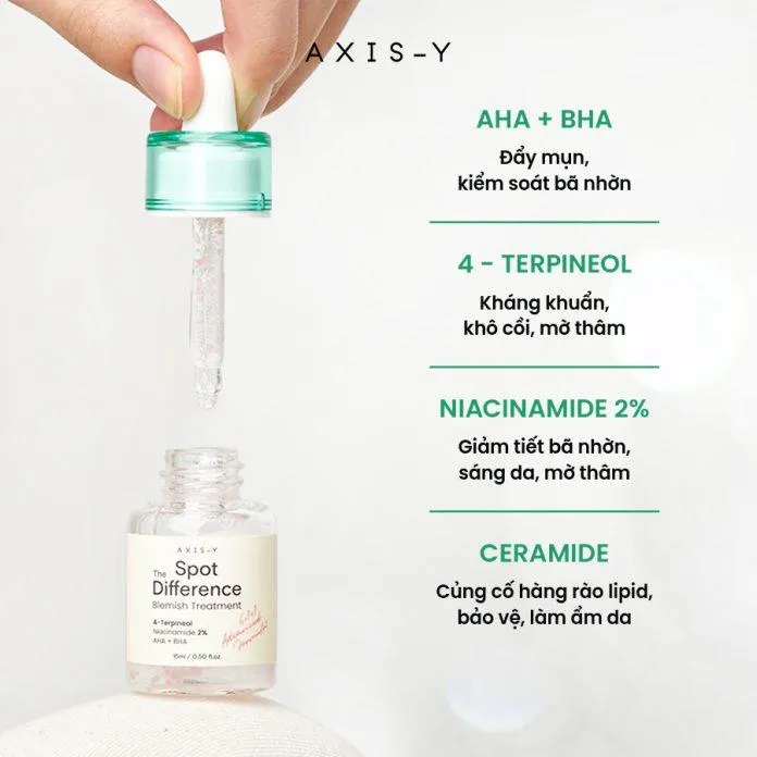 Tinh chất AXIS - Y Spot Difference Blemish Treatment sỡ hữu bộ công thức độc quyền với các thành phần thiên nhiên, hoạt chất active và công nghệ hiện đại (nguồn: internet)