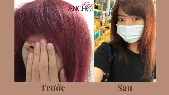 Tóc mình trước khi sử dụng Lucido-L đã qua tẩy nhuộm (Nguồn: Blogphunu.edu.vn)