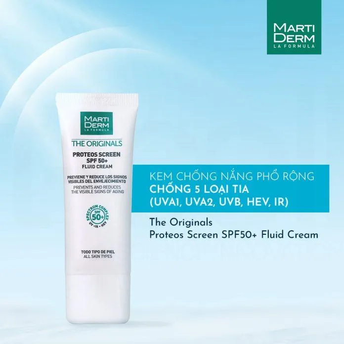 ￼Kem chống nắng MartiDerm The Originals Proteos Screen SPF 50+ Fluid Cream (Ảnh: internet)