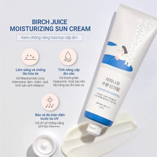 Kem chống nắng hóa học cấp ẩm Roundlab Birch Juice Moisturizing Sun Cream (Ảnh: internet)