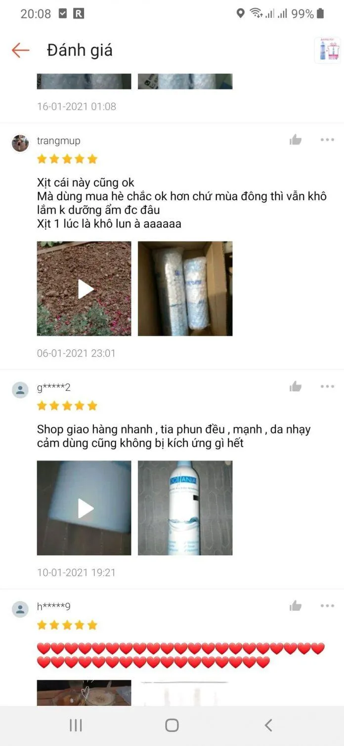 Đánh giá của khách hàng về xịt khoáng Dollania Mineral Water Spray trên Shopee (Ảnh: Blogphunu.edu.vn).