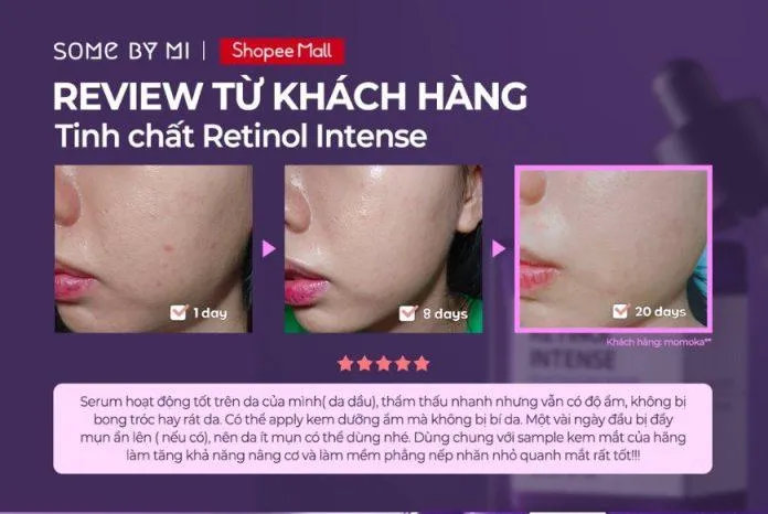 Review từ khách hàng đã mua Retinol Serum và để lại đánh giá trên sàn Shopee (nguồn: Shopee Mall)