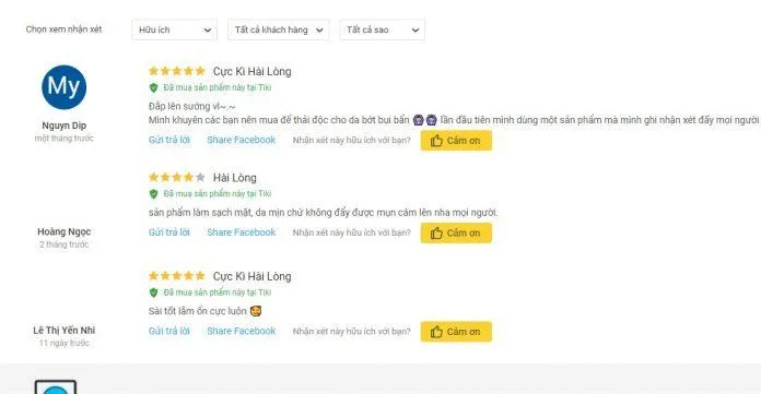 Đánh giá từ khách hàng sử dụng trên trang Tiki (Ảnh: Blogphunu.edu.vn)
