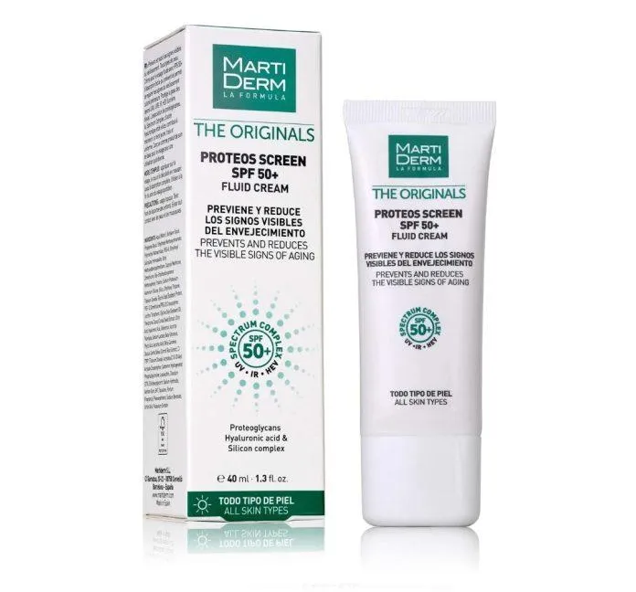 Kem chống nắng chống ánh sáng xanh cho da nhạy cảm Martiderm The Originals Proteos Screen Fluid Cream (Ảnh: Internet).