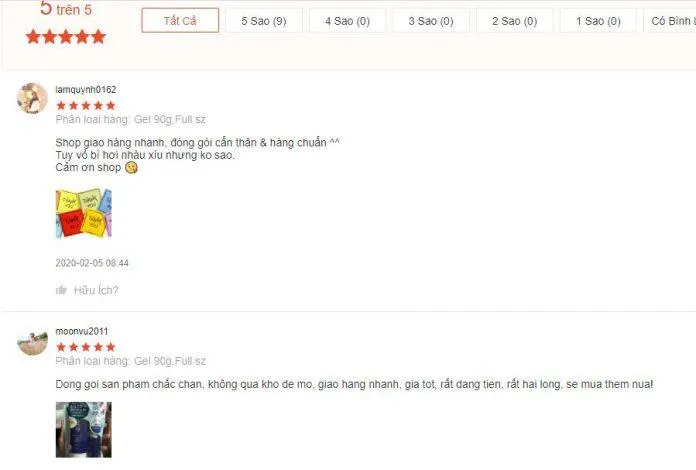 Đánh giá của khách hàng sử dụng sản phẩm trên trang Shopee (nguồn ảnh: Blogphunu.edu.vn).