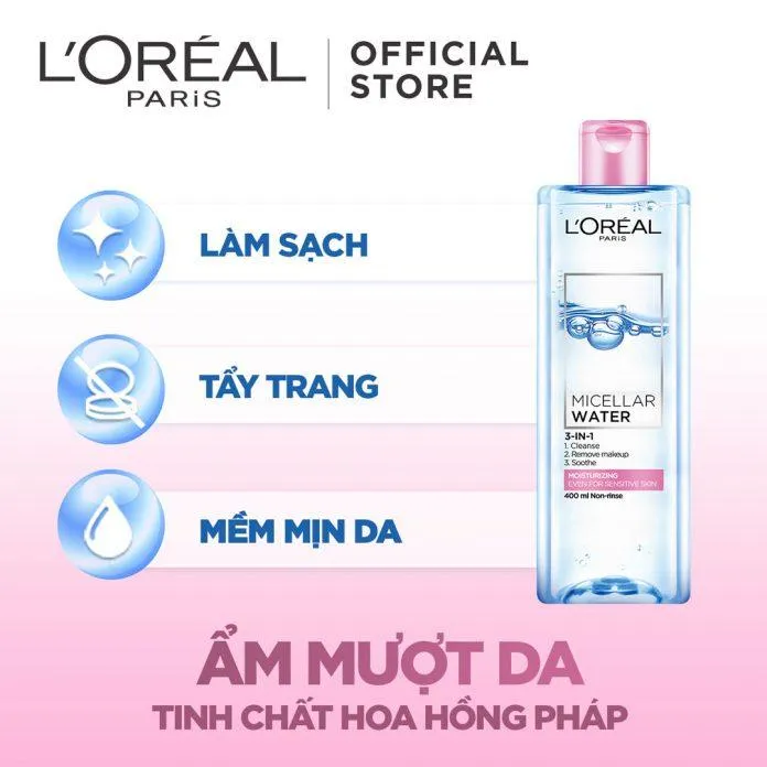 Nước tẩy trang Micellar Water 3-in-1 Moisturizing Even For Sensitive Skin nắp hồng cho da nhạy cảm ( Nguồn: internet)