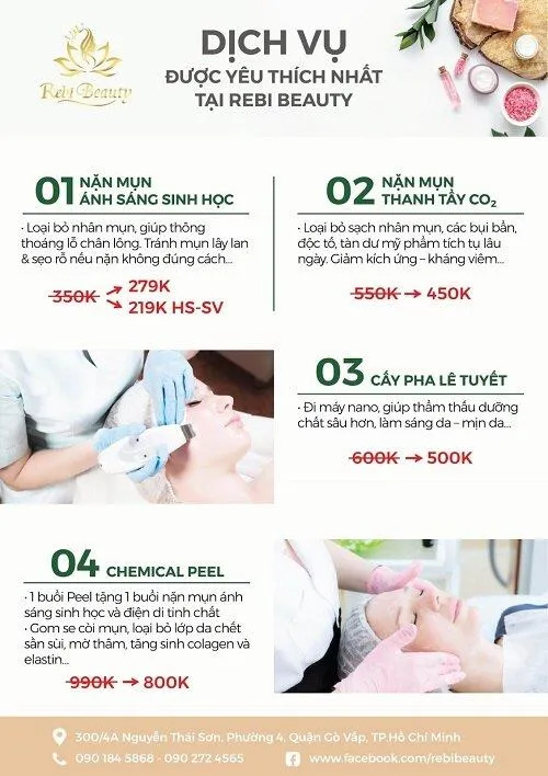 Bảng giá tham khảo các dịch vụ tại Rebi Beauty Academy (ảnh: Rebi Beauty Academy )