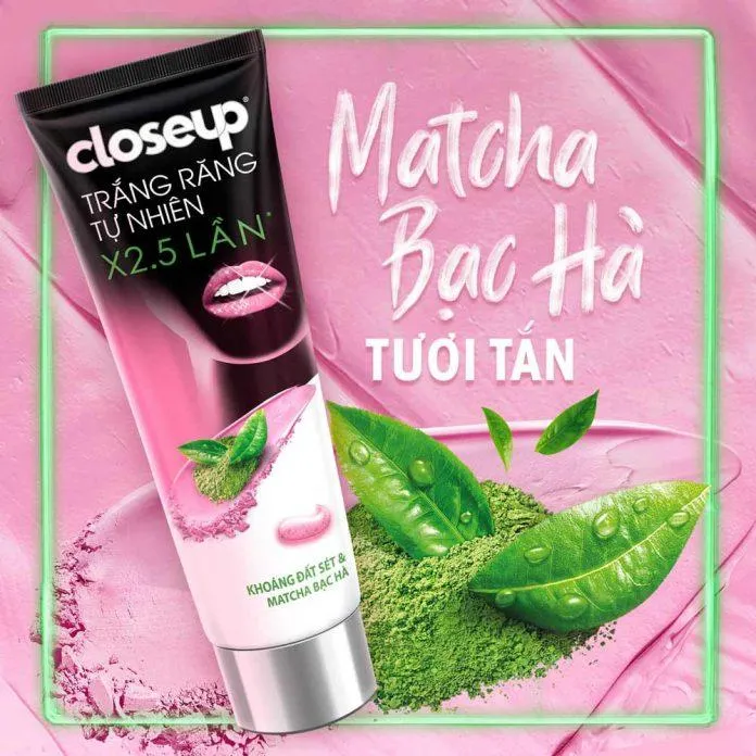 Closeup Khoáng Đất Sét và Matcha Bạc Hà là 2 thành phần chính giúp làm trắng răng (Nguồn: Internet)