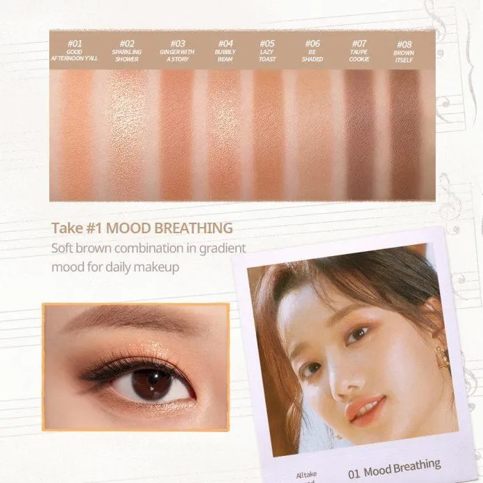 Swatch trên tay các màu bảng phấn mắt Peripera All Take Mood Palette - Màu #01 Mood Breathing. (Nguồn: Internet)