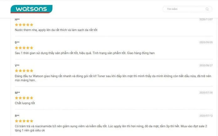Đánh giá của người dùng trên Watsons (Nguồn: Blogphunu.edu.vn)
