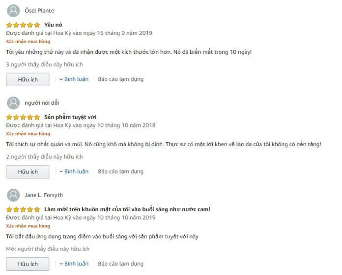 Đánh giá từ khách hàng sử dụng sản phẩm trên trang Amazon (Ảnh: Blogphunu.edu.vn)