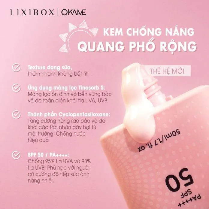 Kem chống nắng Hàn Quốc quang phổ rộng Okame (Ảnh: Lixibox)