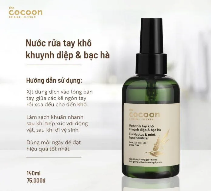 Nước rửa tay khô Cocoon Eucalyptus And Mint Hand Sanitizer là sản phẩm làm sạch chất lượng của thương hiệu Việt Nam ( Nguồn: internet)